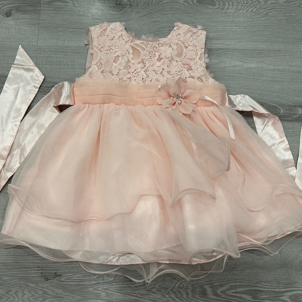 Peach Lace & Tulle Flower Girl Dress for Girls